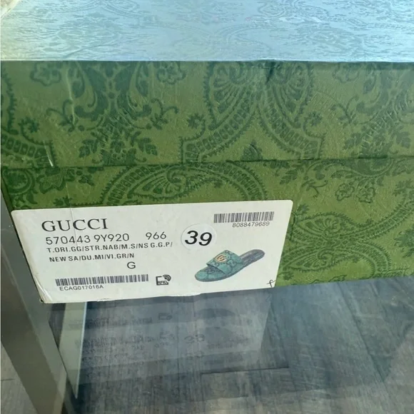 Double G Monogram Slides Emerald Green EU 39 / US 8 NIB Gucci Vibes Resort Glam - Picture 3 of 4